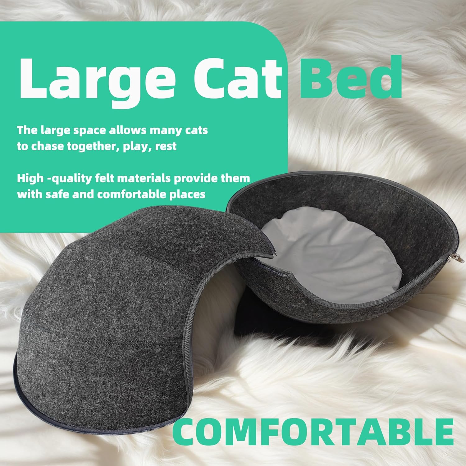 Donut Cat Tunnel Bed Peekaboo Cat Cave for Large Cats Up to 30 Lbs, Kitty Interactive Playing Tent House for Multiple Cats,Detachable,Scratch Resistant (2 in 1 Black, Medium - 20 Inch Diameter) - Pet Explorer