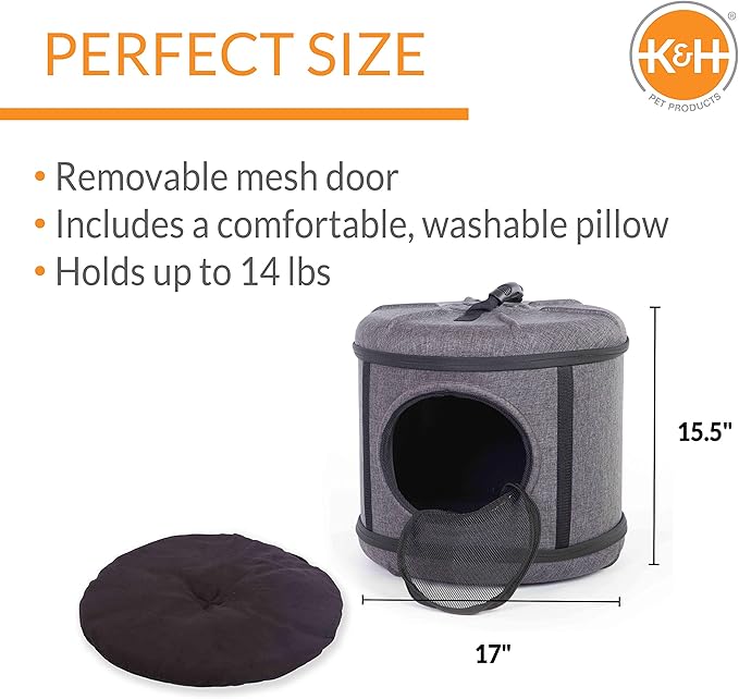 K&H Pet Products Mod Capsule Soft-Sided Pet Carrier for Cats, Breathable Cat Travel Carrier Removable Mesh Door, Collapsible Small Pet Travel Safety Car Seat - Gray 17 X 17 X 15.5 Inches