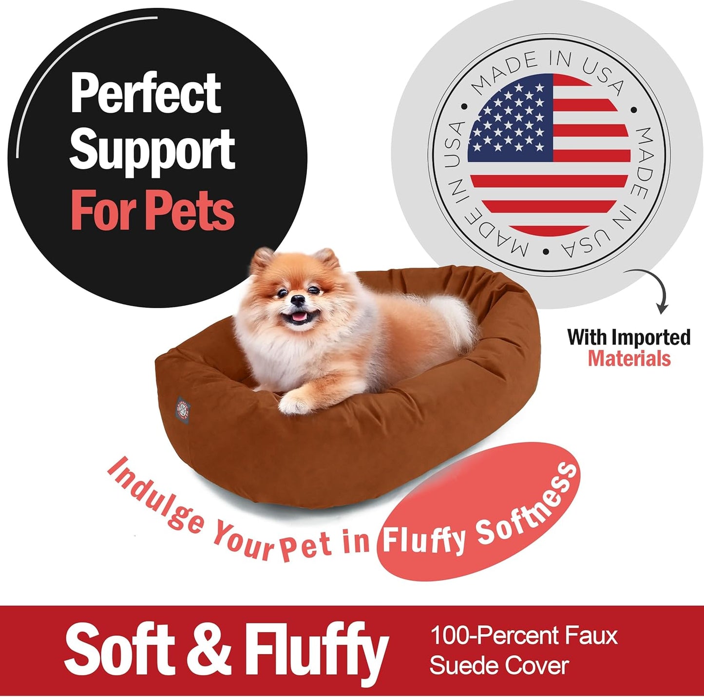 Majestic Pet 24 Inch Suede Shredded Memory Foam Mix Calming Small Dog Bed Washable 24 x 19 x 7 (Inch) - Cozy Soft Round Donut Dog Bed with Spine for Head Support - Pet Bed Rust - Pet Explorer