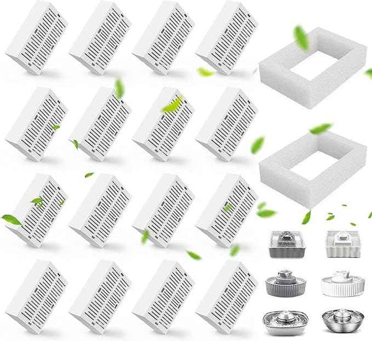16 Pack Cat Fountain Filter Replacement, Triple Cupcake Cat Fountain Filters, 16 Pet Fountain Carbon Filters and 4 Foam Filters for Ceramic Cat Water Fountain