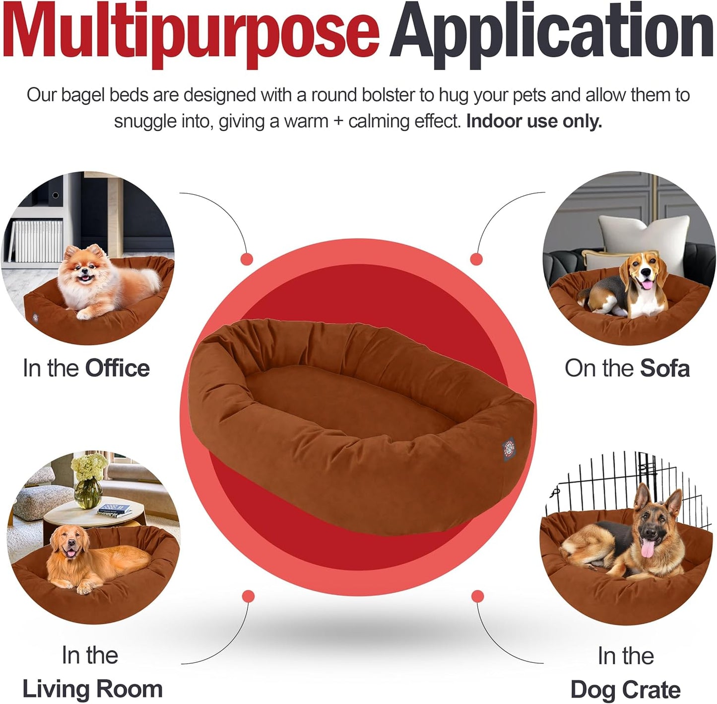 Majestic Pet 40 Inch Suede Shredded Memory Foam Mix Calming Large Dog Bed Washable 40 x 29 x 9 (Inch) - Cozy Soft Round Donut Dog Bed with Spine for Head Support - Pet Bed Rust - Pet Explorer