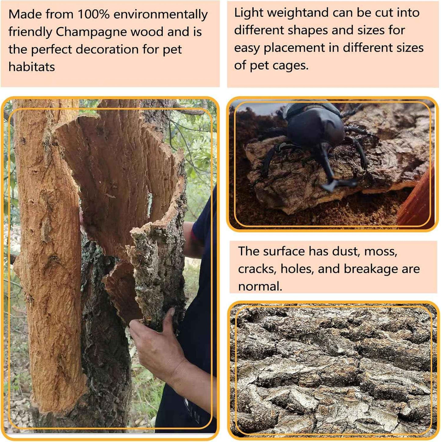 BNOSDM 4pcs Reptile Cork Bark Terrarium Background Bearded Dragon Tank Decor for Lizard Bearded Dragon Frog Leopard Gecko Tortoise Snake Chameleon