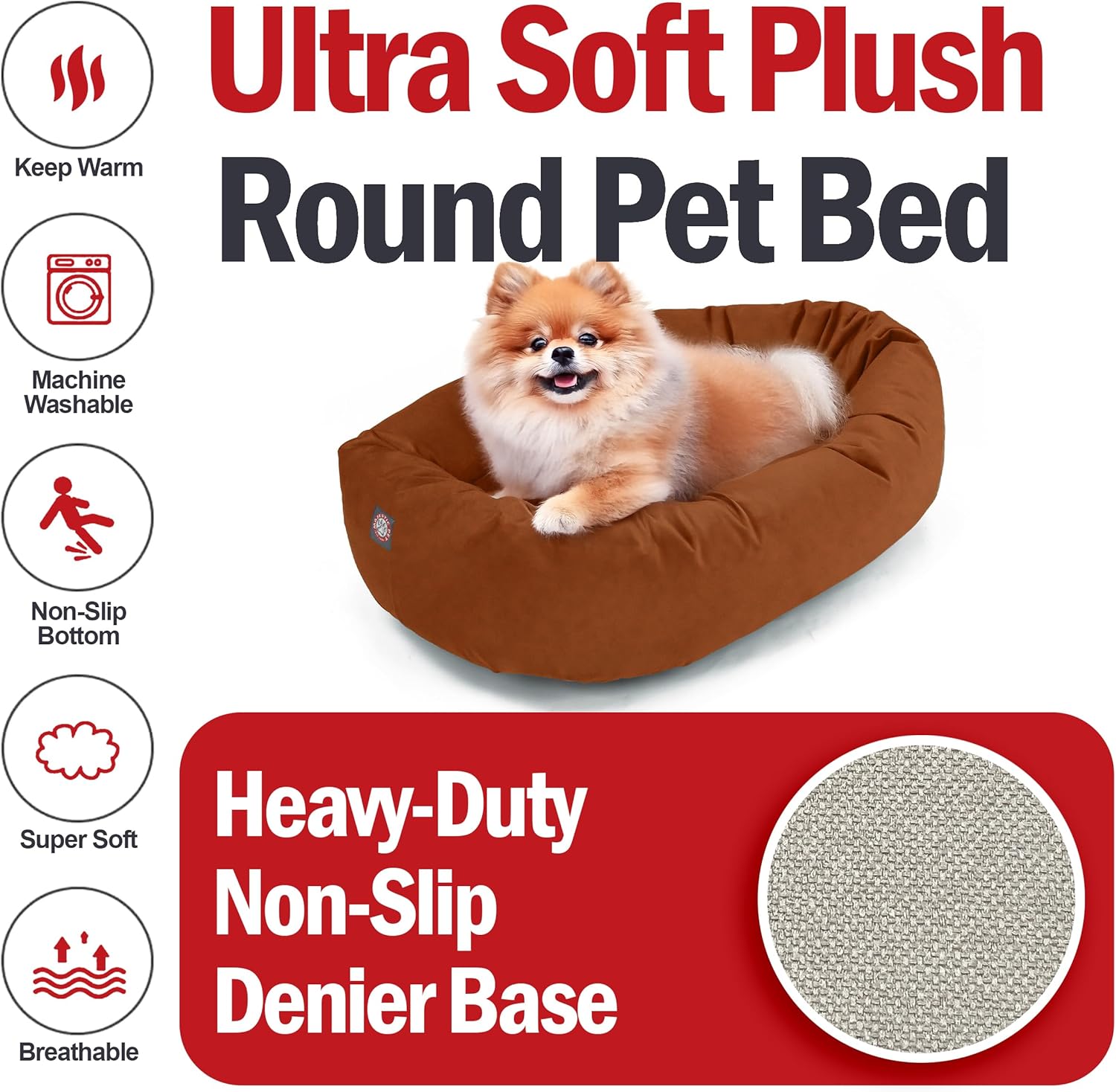 Majestic Pet 24 Inch Suede Shredded Memory Foam Mix Calming Small Dog Bed Washable 24 x 19 x 7 (Inch) - Cozy Soft Round Donut Dog Bed with Spine for Head Support - Pet Bed Rust - Pet Explorer
