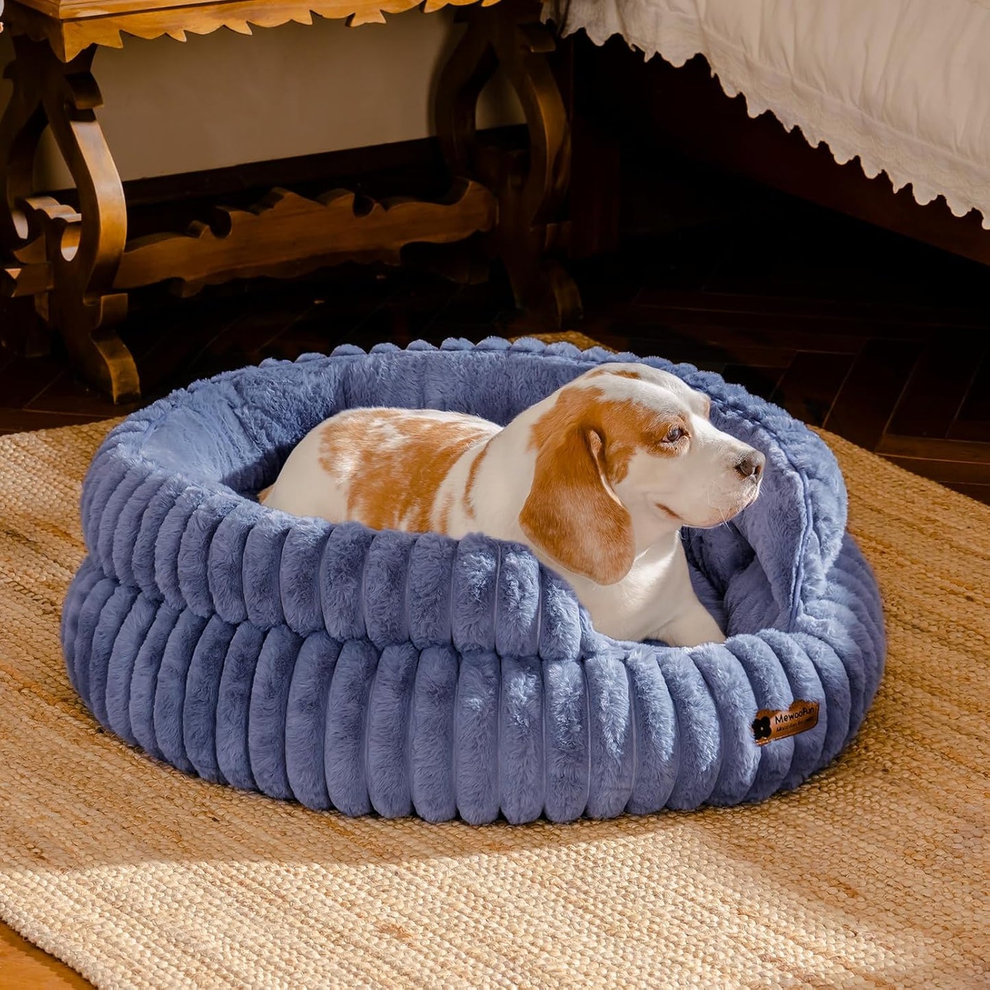 MEWOOFUN Dog Bed for Medium Dogs, Washable Large Cat Beds for Indoor Cats, Donut Pet Bed for Dogs and Cats with Anti-Slip Bottom (Blue, 27"x27"x10") - Pet Explorer
