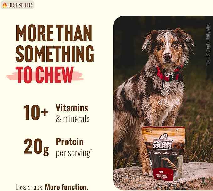 Natural Farm Peanut Butter Flavor Collagen Sticks for Dogs (6 Inch, 25 Count), Long-Lasting Beef Collagen Sticks, Rawhide Alternative Chews with Chondroitin & Glucosamine, Low-Fat Dental Treats