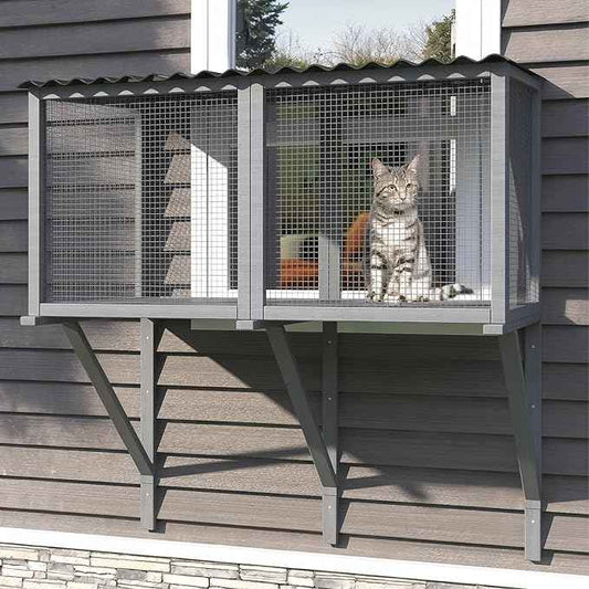 Cat Catio, Cat Window Perch for Large Indoor Cats - for Sunbathing, Napping & Overlooking, Wooden Window Hammock for Safely Enjoying The Outdoor Sights Scents and Sounds