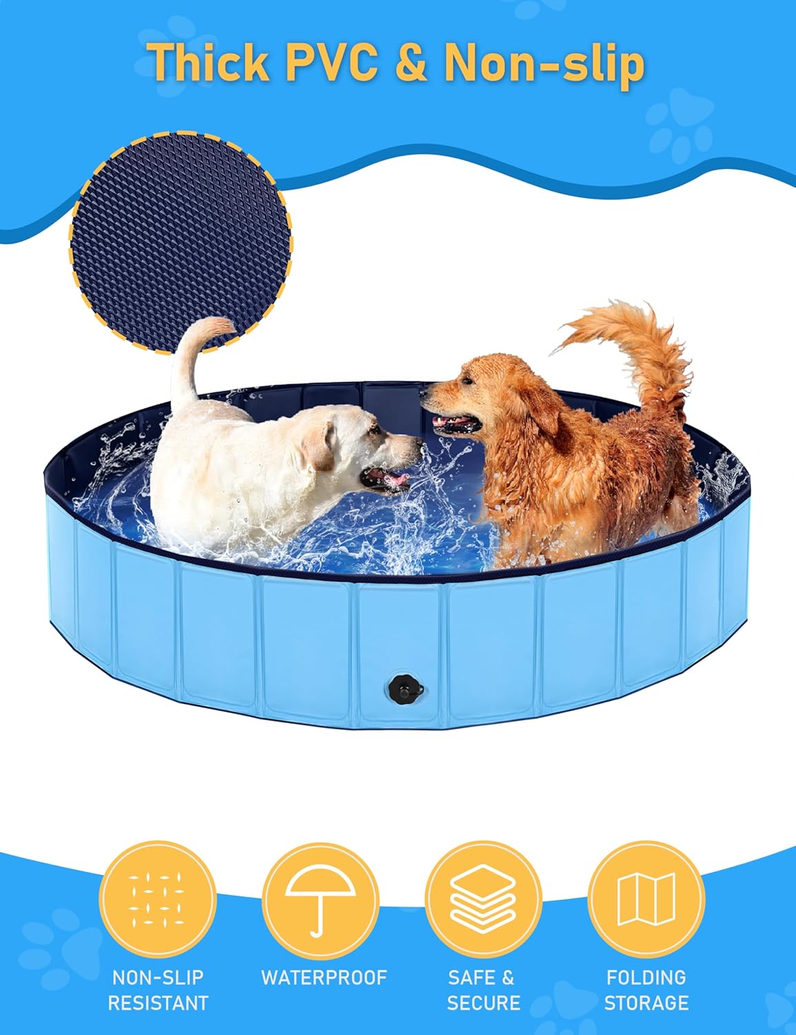 Foldable Dog Pool, Lexda Hard Plastic Shell Pet Swimming Pools for Large Dogs, Collapsible Plastic Pet Pool, Portable Bathing Tub for Dogs (79x12inch) - Pet Explorer