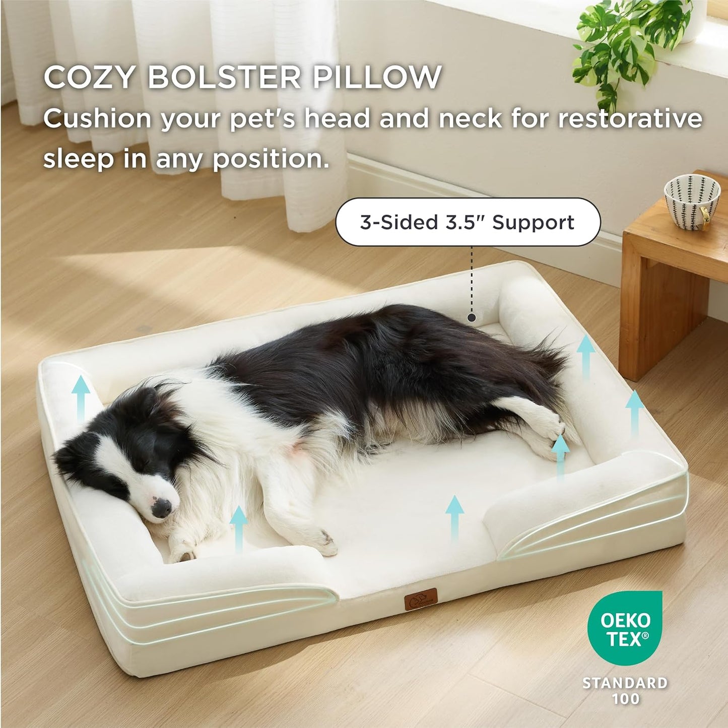 Bedsure Orthopedic Dog Beds Large Sized Dog - Washable Large Dog Cat Bed Waterproof, Comfort Dogs Couch Sofa with Washable Removable Cover, Pet Bed with Nonskid Bottom, Ivory, 35" - Pet Explorer