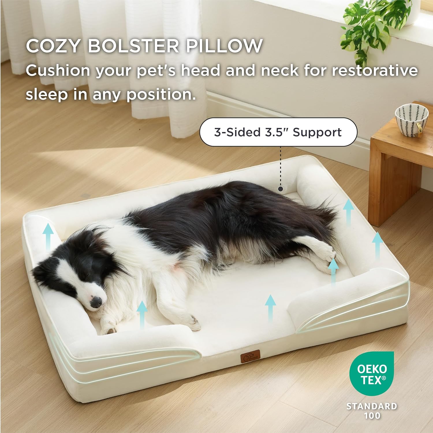 Bedsure Orthopedic Dog Beds Large Sized Dog - Washable Large Dog Cat Bed Waterproof, Comfort Dogs Couch Sofa with Washable Removable Cover, Pet Bed with Nonskid Bottom, Ivory, 35" - Pet Explorer
