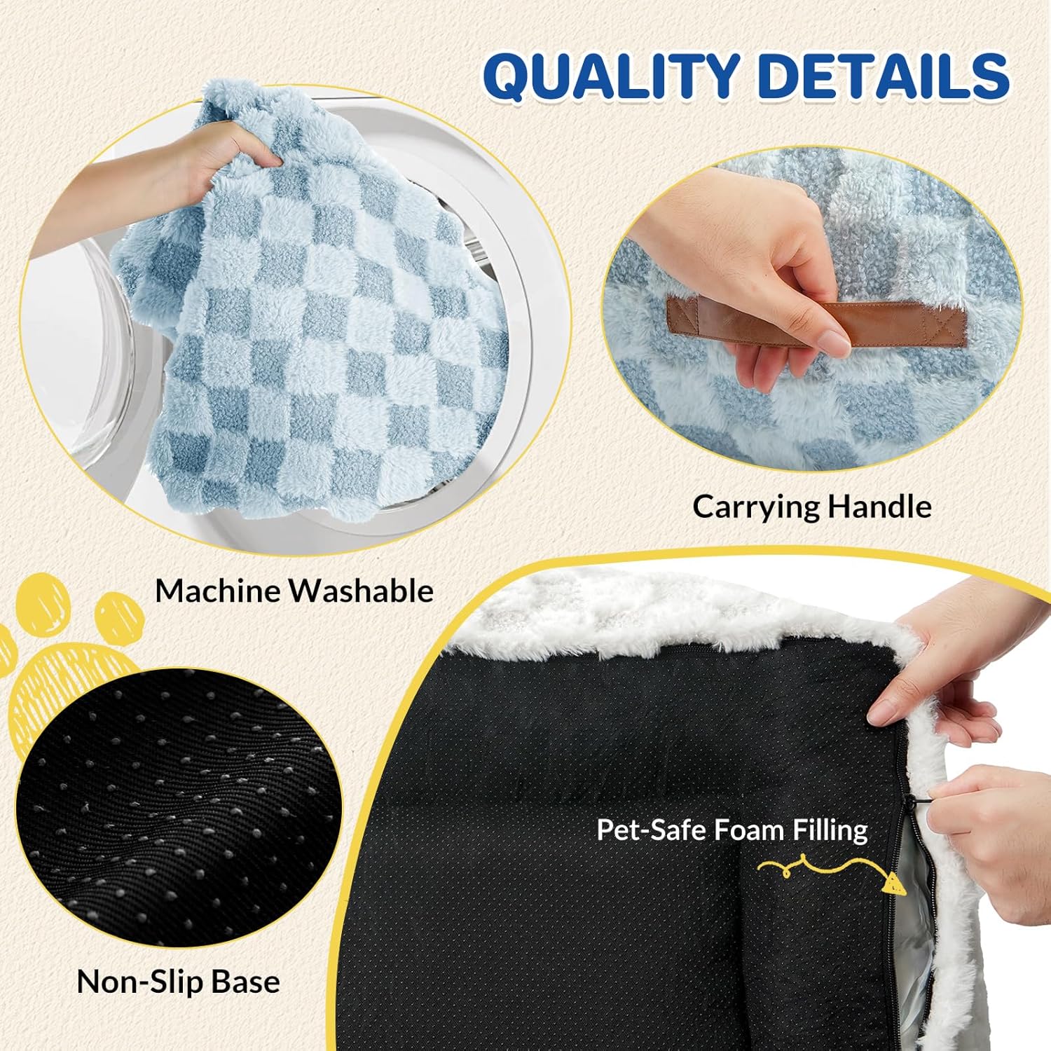 Cat Bed Cats Couch for Puppy and Kitten, Fluffy Pet Couch Small Dog Sofa Bed, Supportive Cat Sofa for Indoor Cats, Washable Cover & Non-Slip, 26 inch, Blue - Pet Explorer