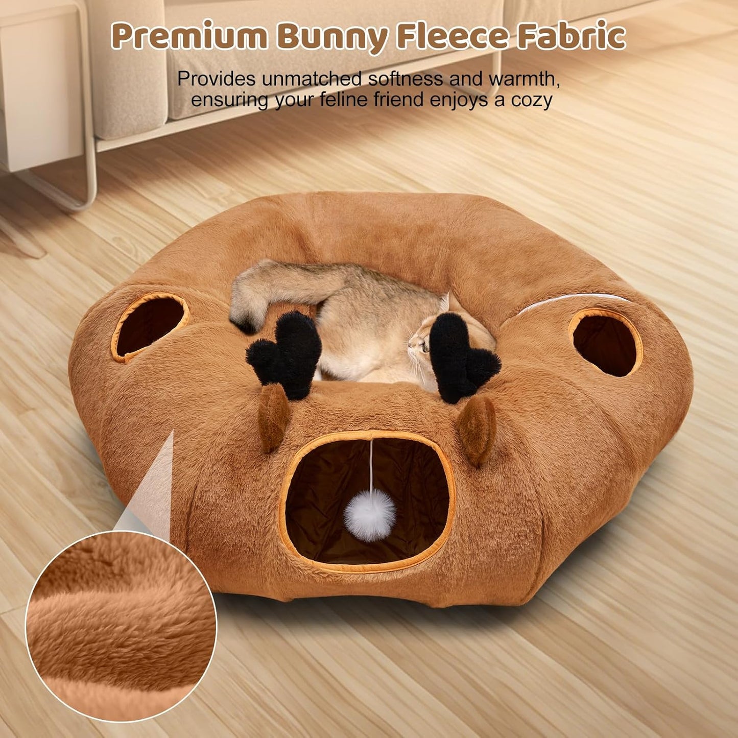 Odoland Reindeer Cat Tunnels Bed with 20 Kitten Toys for Indoor Cats, Plush Cats Couch Tunnel Bed - Kittens Cave Donut Tunnel - Detachable Soft Cat Bed and Variety Kitty Toy Set - Pet Explorer