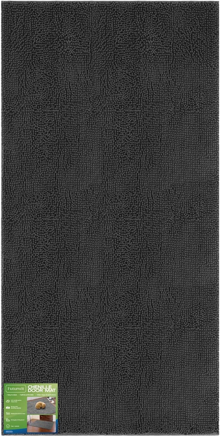 Dog Door Mat for Muddy Paws, 96" x 48" Chenille Absorbent Front Door Mat Inside, Large Runner Mud Mat for Dogs, Trap Dirt Washable Non Slip Outdoor Indoor Entrance Doormats, Grey - Pet Explorer