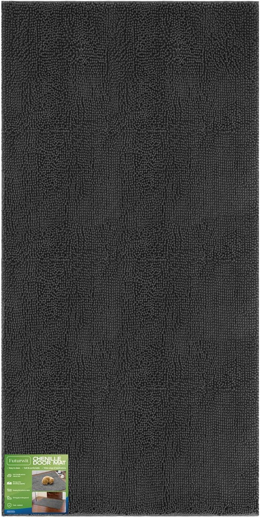Dog Door Mat for Muddy Paws, 96" x 48" Chenille Absorbent Front Door Mat Inside, Large Runner Mud Mat for Dogs, Trap Dirt Washable Non Slip Outdoor Indoor Entrance Doormats, Grey - Pet Explorer