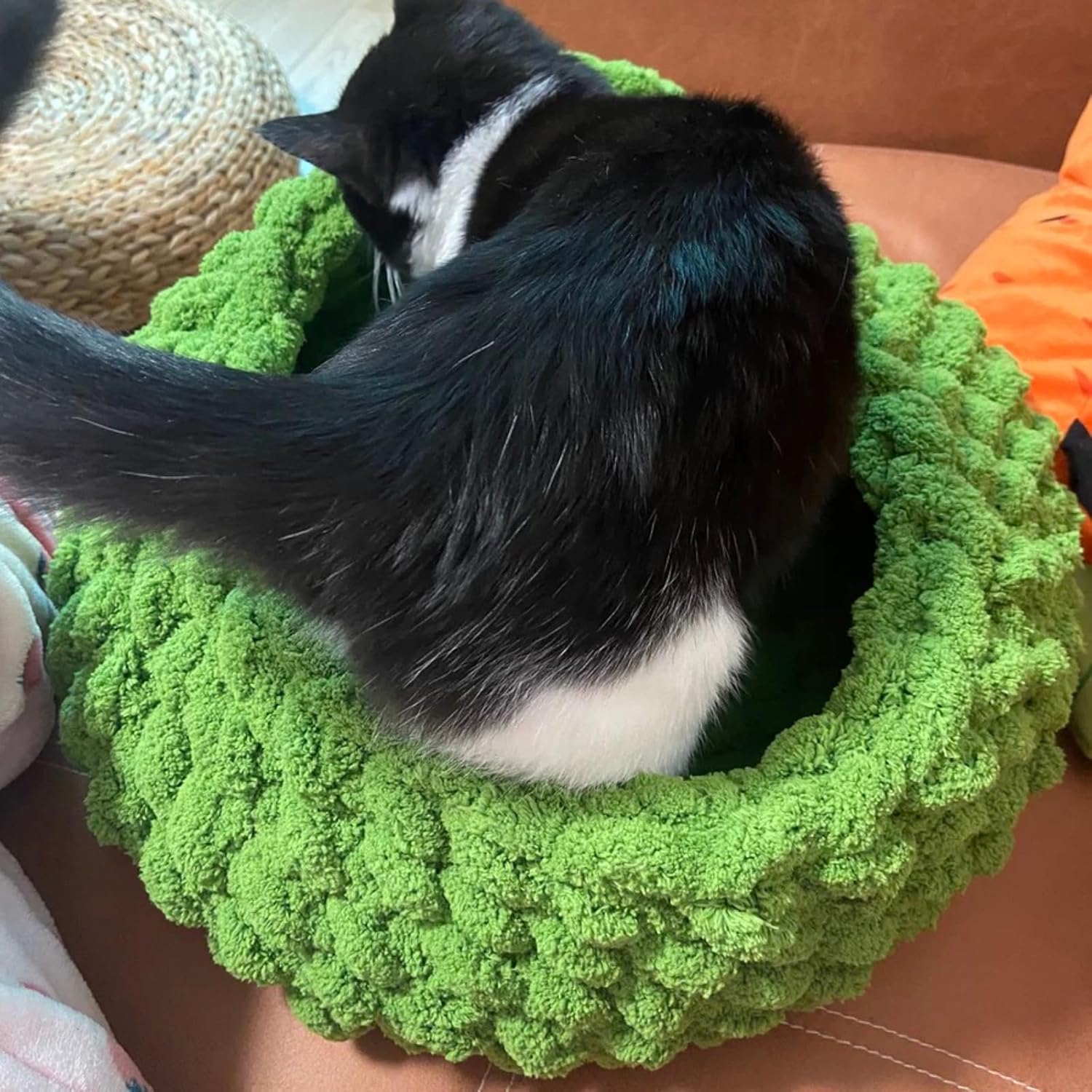 Cat Nest Bed – Premium Handwoven Washable Extra Soft Round Cave House for Indoor Kitten & Kitty, Small & Large (DGreen,Medium) - Pet Explorer