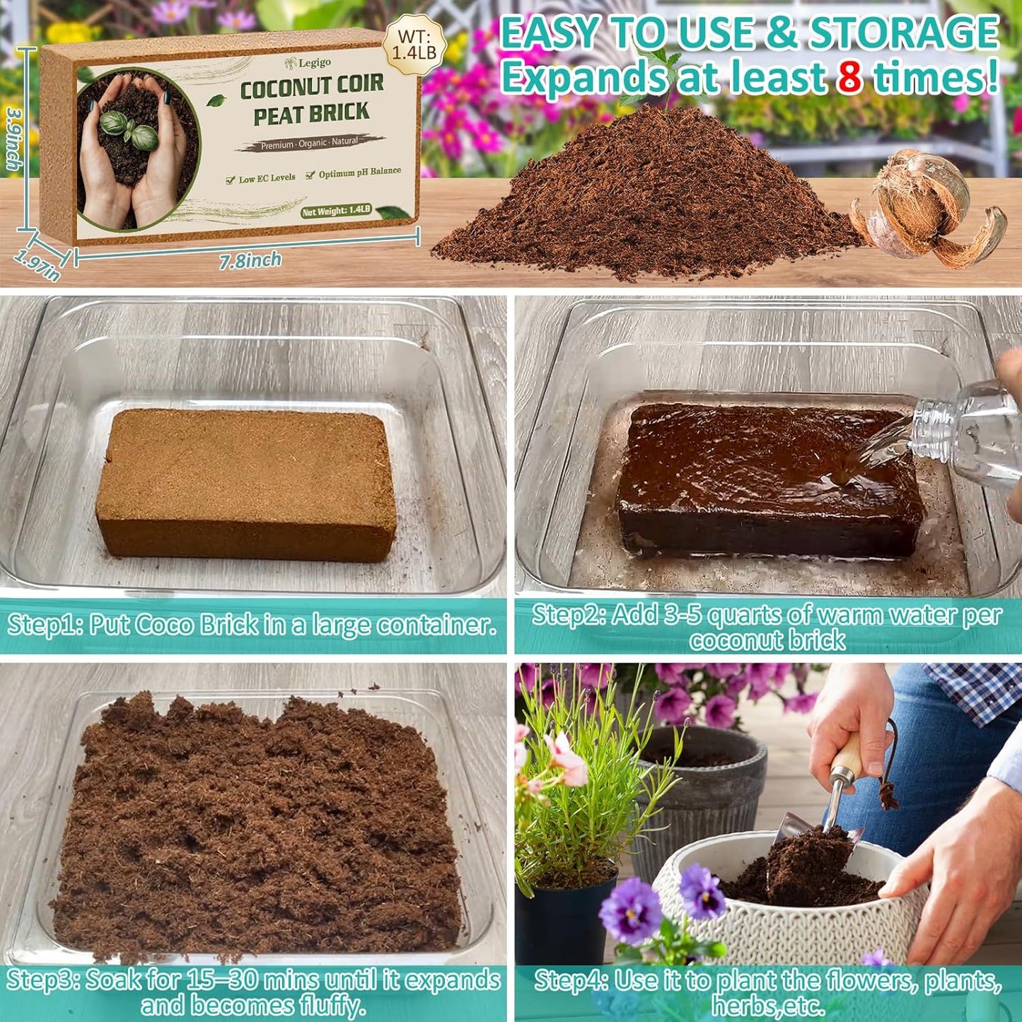 Legigo 10 Pack Premium Coco Coir Brick for Plants- 100% Organic Compressed Coconut Coir Bricks Starting Mix, Coco Coir Fiber Coconut Husk for Planting, Gardening, Potting Soil Substrate, Herbs - Pet Explorer