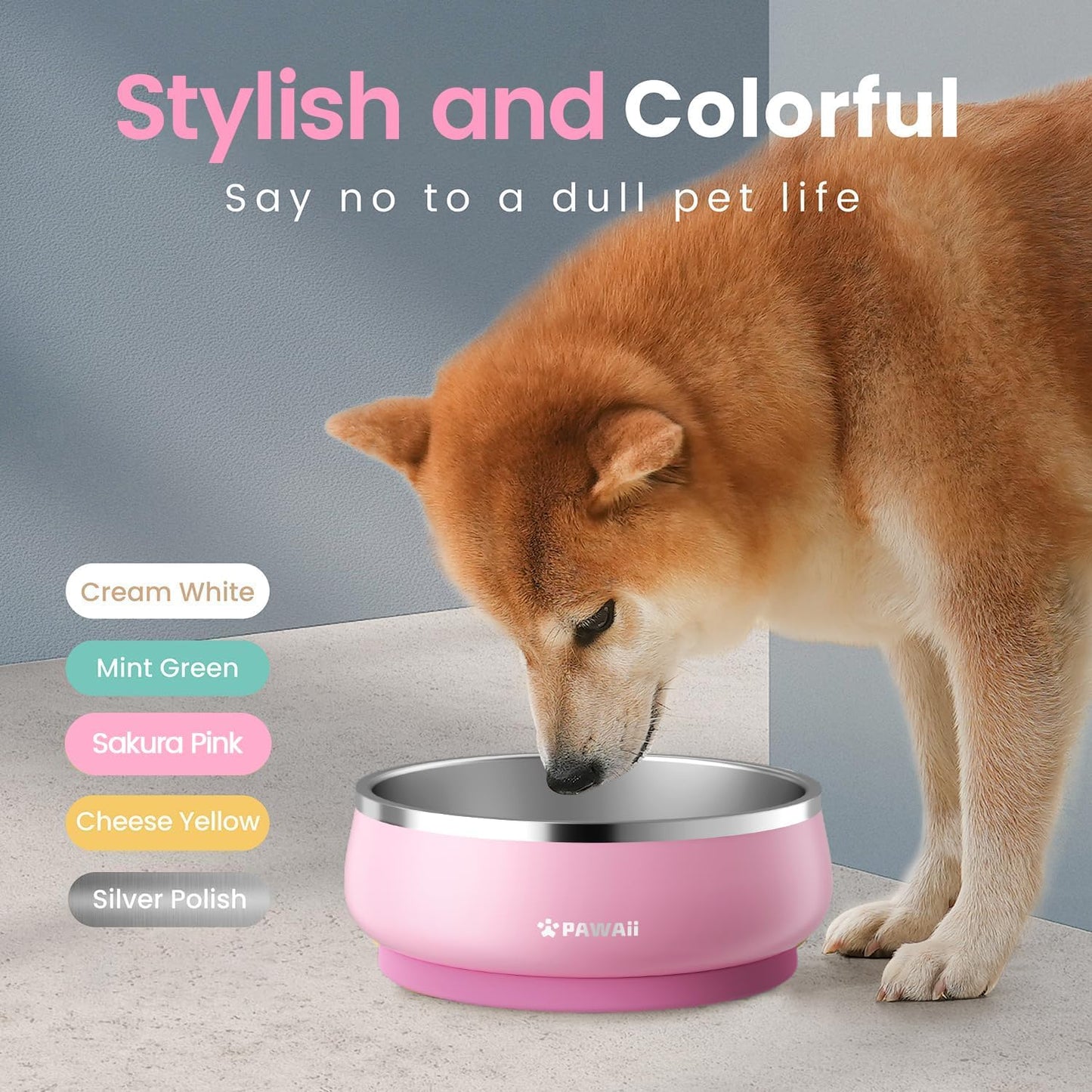Pawaii Stainless Steel Dog Bowl with Non-Slip Rubber Base & Double Wall Insulation - Durable Design | Includes ID Tag | Dishwasher Safe Food & Water Bowl for All Dogs (34oz) - Pet Explorer