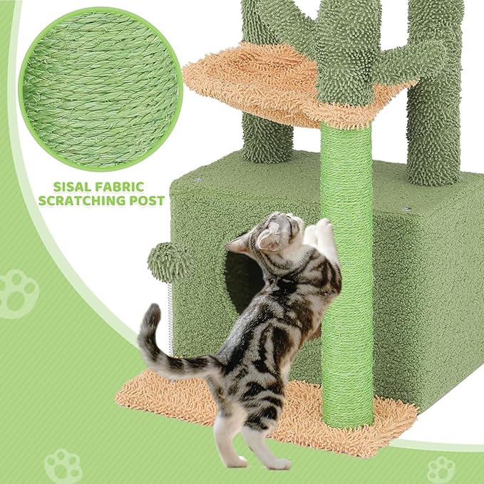 Magshion 33" Cactus Cat Tree for Indoor Cats, Multi-Level Cat Tower with Scratching Posts, Top Perch, Platforms and Hanging Balls, Fun Climbing Playhouse for Kittens and Adults