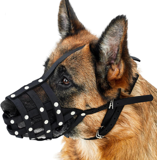 CollarDirect Dog Muzzle German Shepherd Dalmatian Doberman Setter Leather Basket Medium Large Breeds (Black, Large) - Pet Explorer