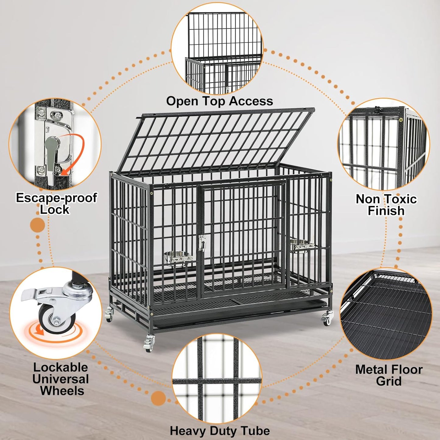 Homey Pet 3 Pack Three Levels 37 Inch Dog Crate, Escape Proof Dog Cage Kennel Indoor with Top Access and Lockable Wheels, Removable Tray, Heavy Duty Dog Crates for Medium/Small Dogs