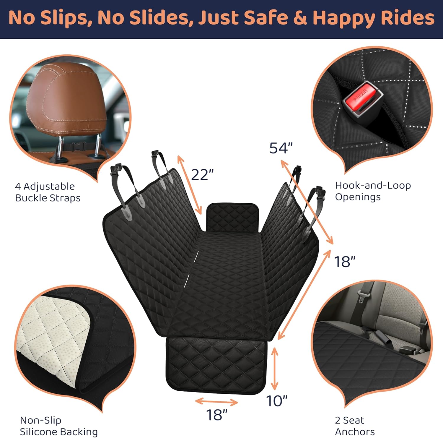 Dog Car Seat Cover for Back Seat, Waterproof Hammock for Car, SUV & Truck, Non-Slip Backseat Cover for Dogs, Heavy-Duty Dog Hammock Style Seat Protector Pets, Easy to Install & Clean - Pet Explorer