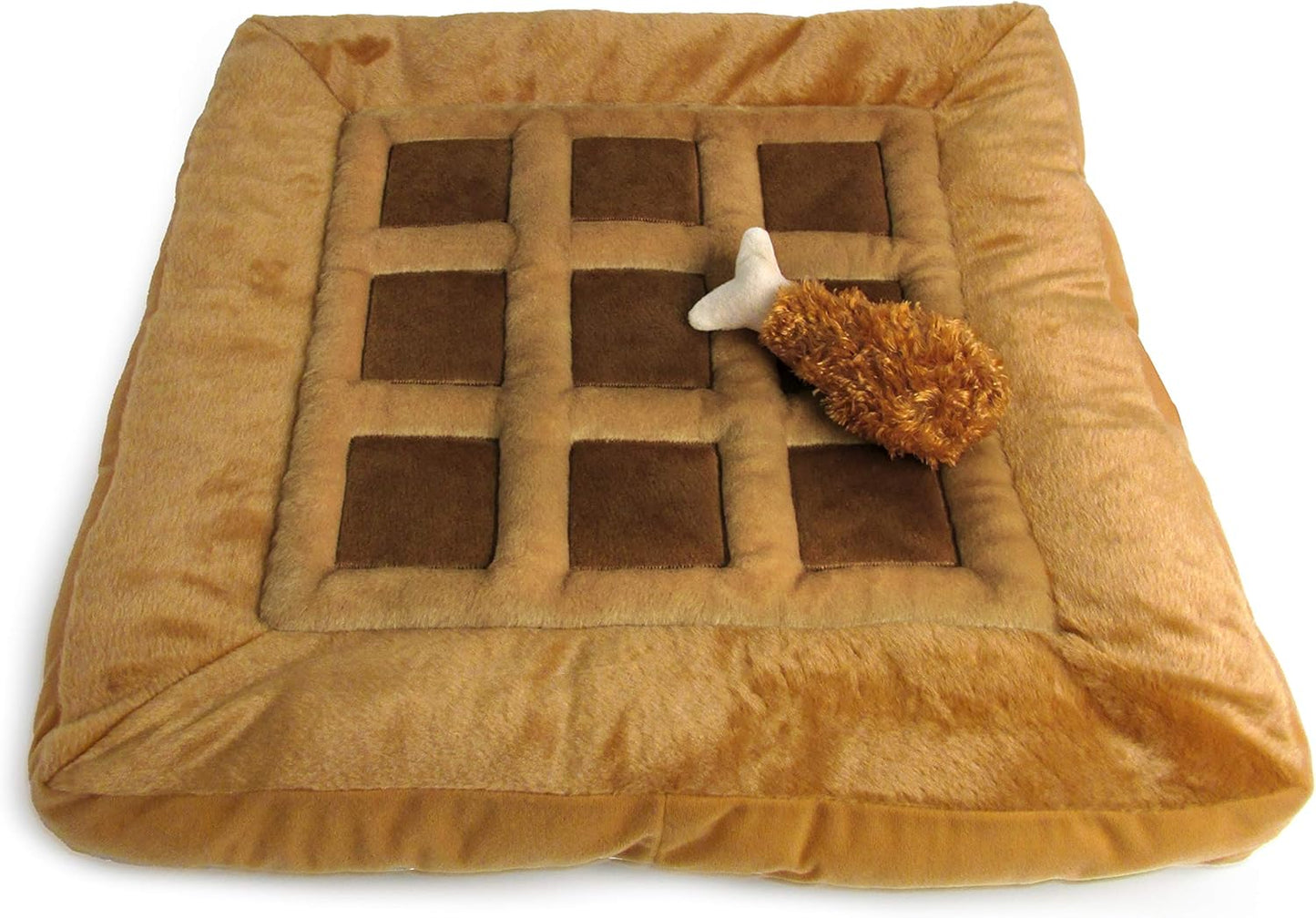 TONBO Soft Plush Small Cute and Cozy Chicken and Waffles Dog Cat Bed, Chicken Crinkle Toy Included, Washer and Dryer Friendly (Brown) - Pet Explorer