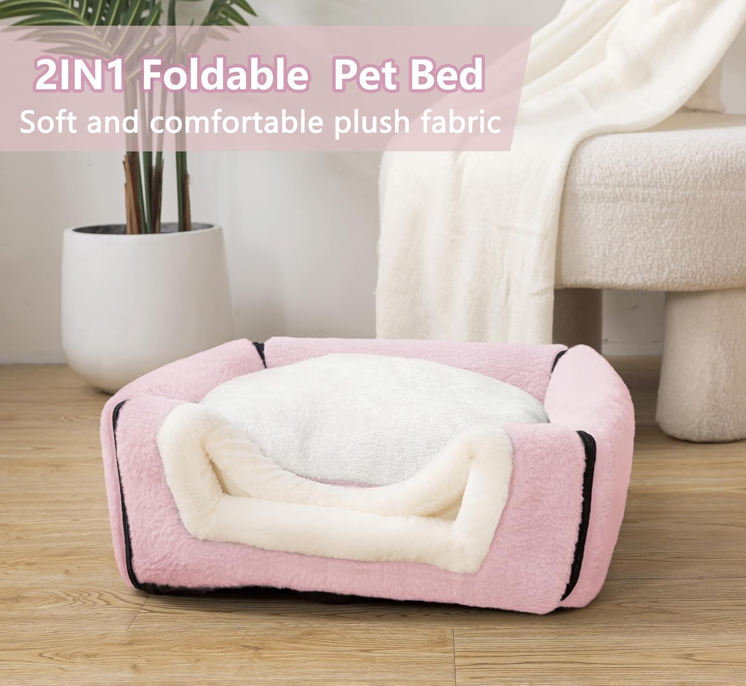 Cat Bed for Indoor Cats，Foldable cat cave，Anti-Slip & Water-Resistant Bottom，cat Houses for Indoor Cats or Small Dogs, Kitten Tent, Rabbit Bed，2 in 1 pet Bed (Pink) - Pet Explorer