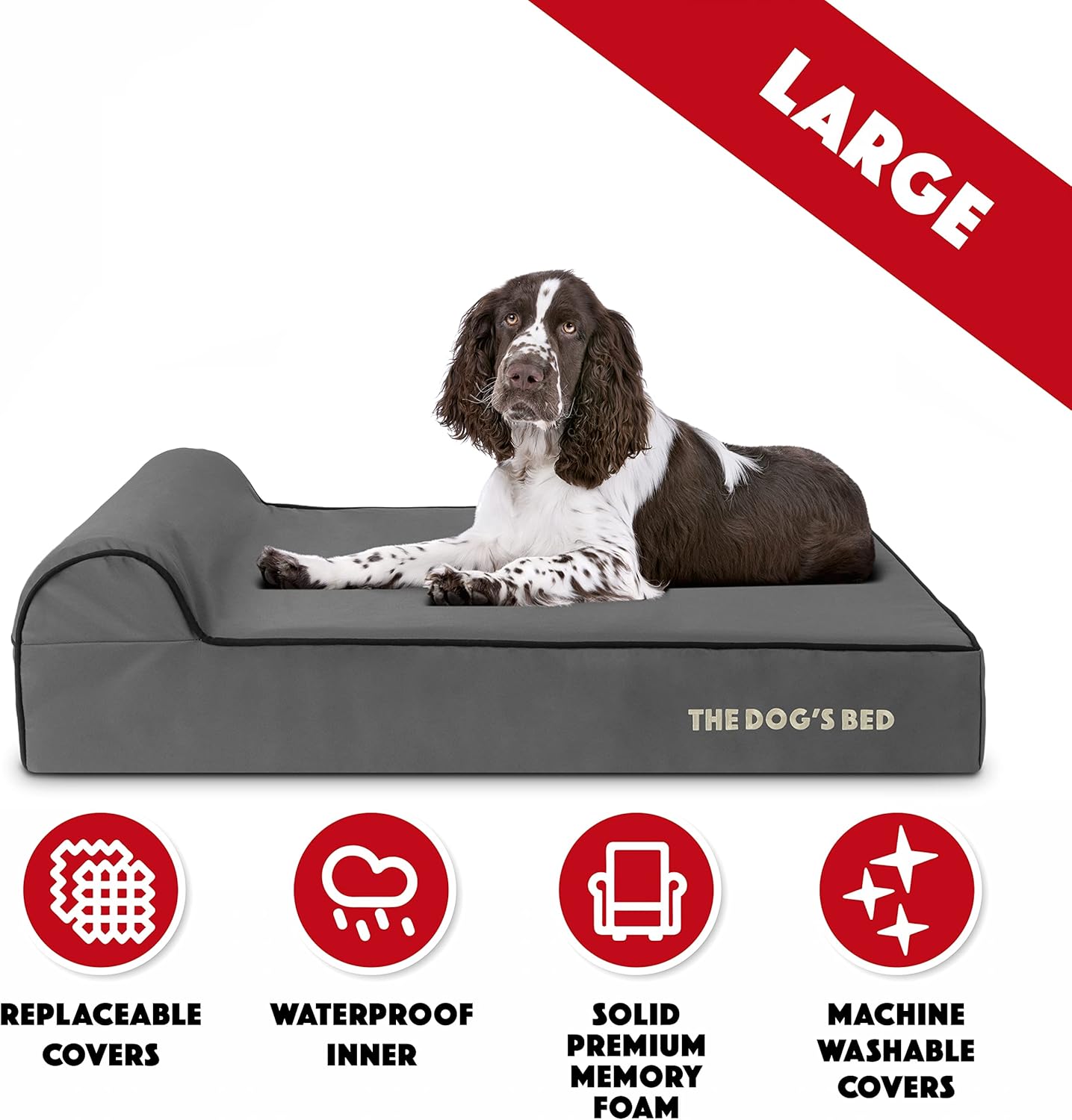 The Dog’s Bed Orthopedic Headrest Dog Bed Large Grey/Black 40x25, Memory Foam, Pain Relief: Arthritis, Hip & Elbow Dysplasia, Post Surgery, Lameness, Veterinary Approved, Waterproof Washable Cover - Pet Explorer