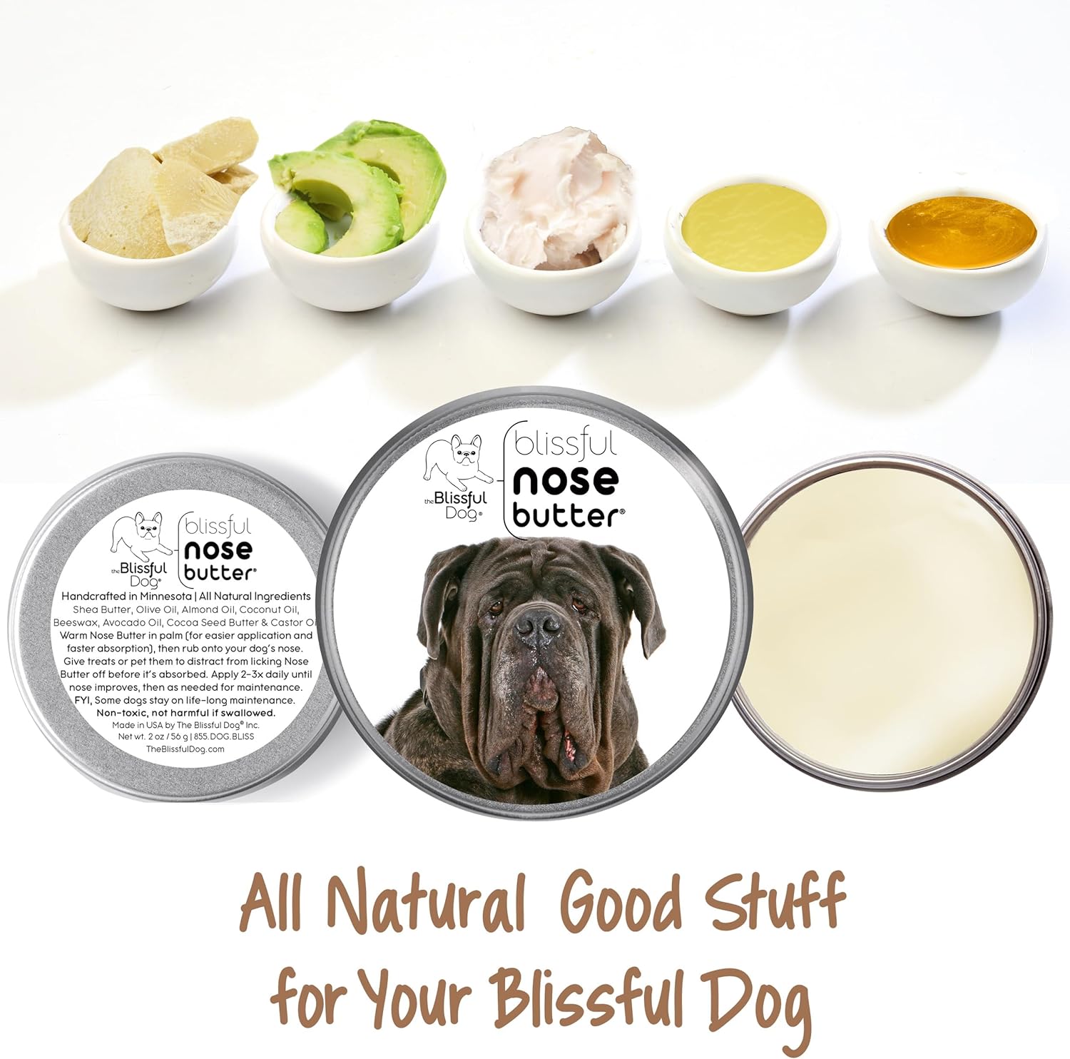The Blissful Dog Neapolitan Mastiff Nose Butter for Dry, Cracked Skin, Lick-Safe Dog Nose Balm with Moisturizing Shea Butter, Almond, Olive, and Essential Oils, Pet Supplies, Uncented, 2 oz. - Pet Explorer