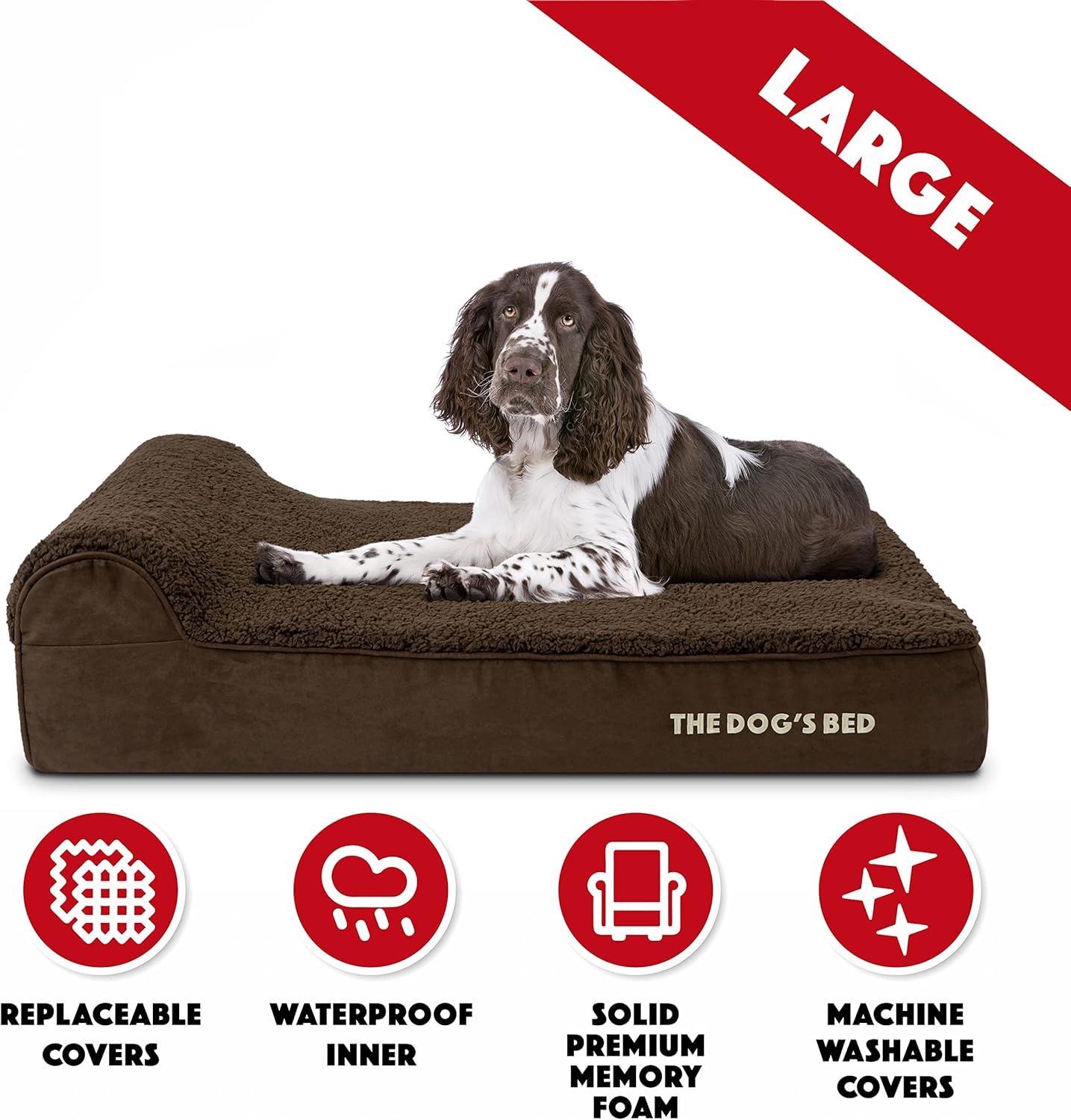 The Dog’s Bed Orthopedic Headrest Dog Bed Large Brown Plush 40x25, Memory Foam, Pain Relief forArthritis, Hip & Elbow Dysplasia, Post Surgery, Lameness, Veterinary Approved, Waterproof Washable Cover - Pet Explorer