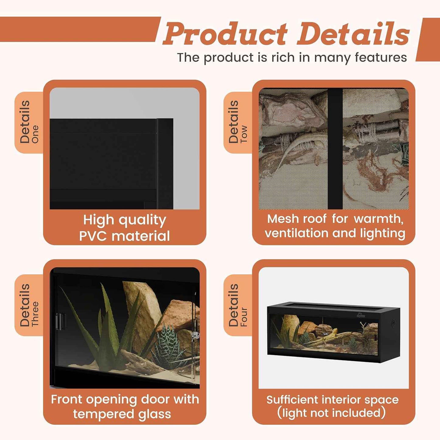 20 Gallon PVC Reptile Enclosure, RepWild 30"x12"x12" Terrarium/Tank with Heavy-Duty Screen Top, Glass Sliding Doors & Lock for Bearded Dragons, Ball Python, Geckos, Lizards