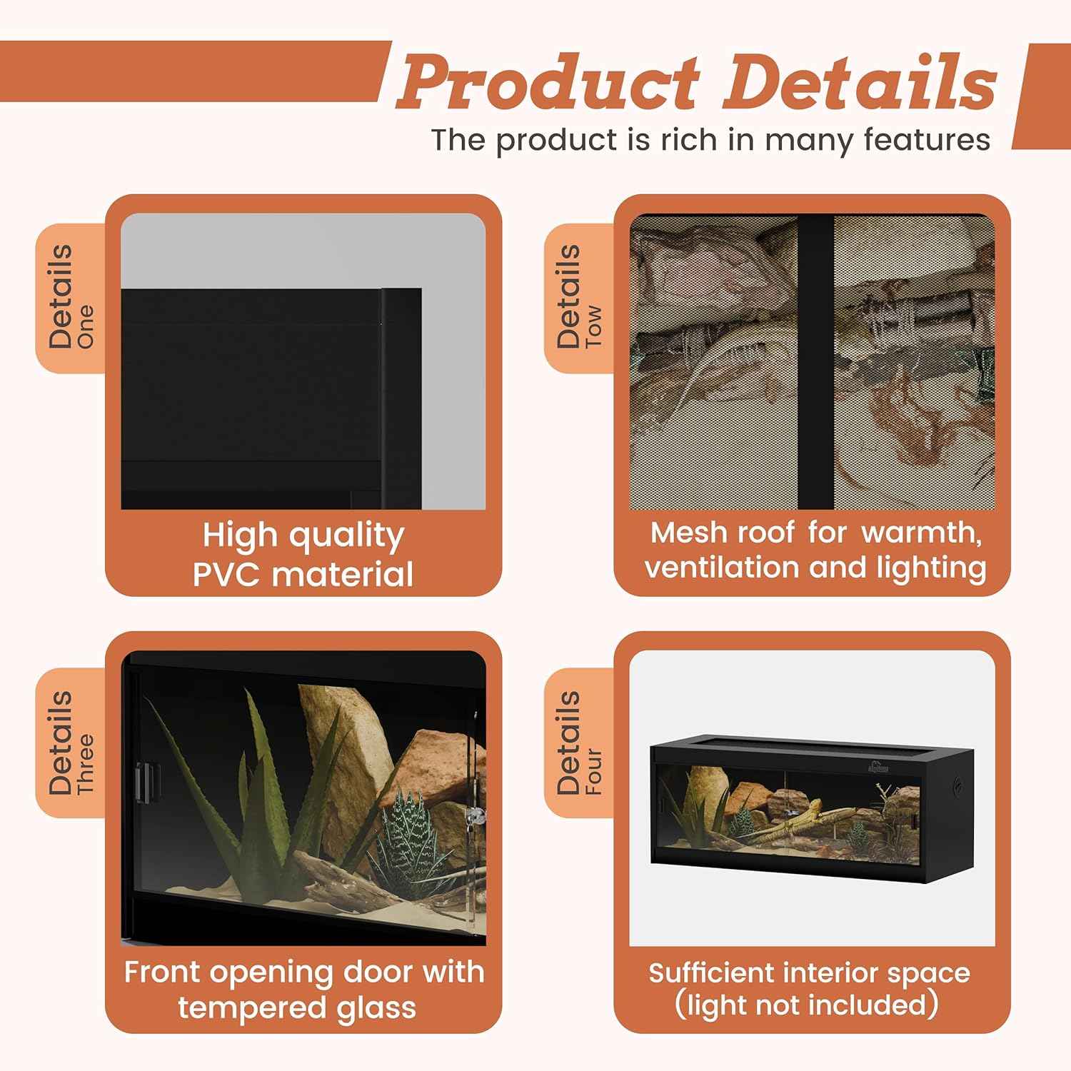20 Gallon PVC Reptile Enclosure, RepWild 30"x12"x12" Terrarium/Tank with Heavy-Duty Screen Top, Glass Sliding Doors & Lock for Bearded Dragons, Ball Python, Geckos, Lizards