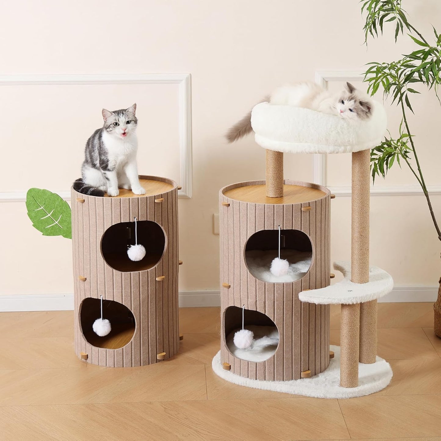 Cat House for Indoor Cats, 2-Storey Large Cat Bed Cave, Felt Covered Cats Tunnel Condo,23.6" - Pet Explorer
