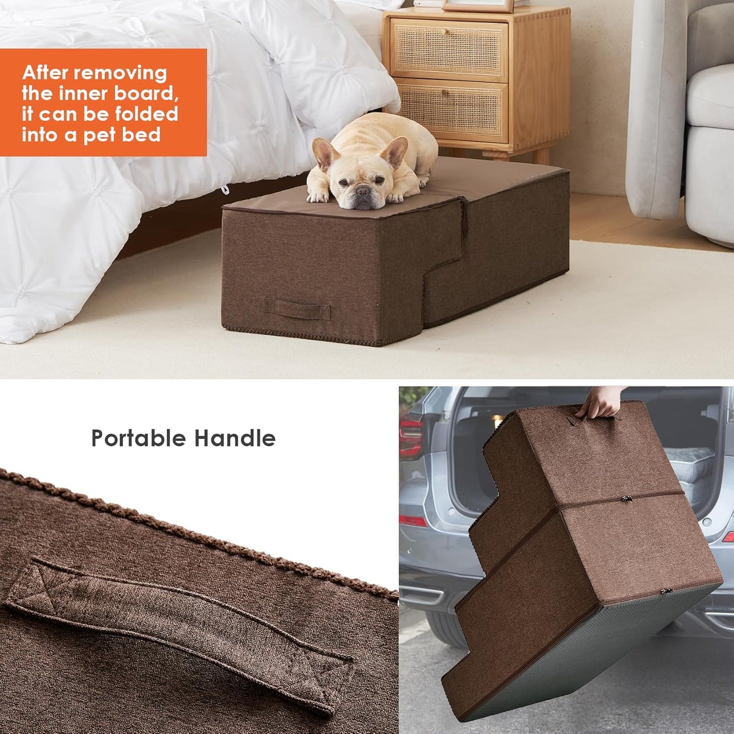 EHEYCIGA Dog Stairs for Bed 20" H, 4-Step Extra Wide Dog Steps for High Bed, Pet Steps for Small Dogs and Cats, Non-Slip Balanced Pet Ramp Indoor, Brown - Pet Explorer