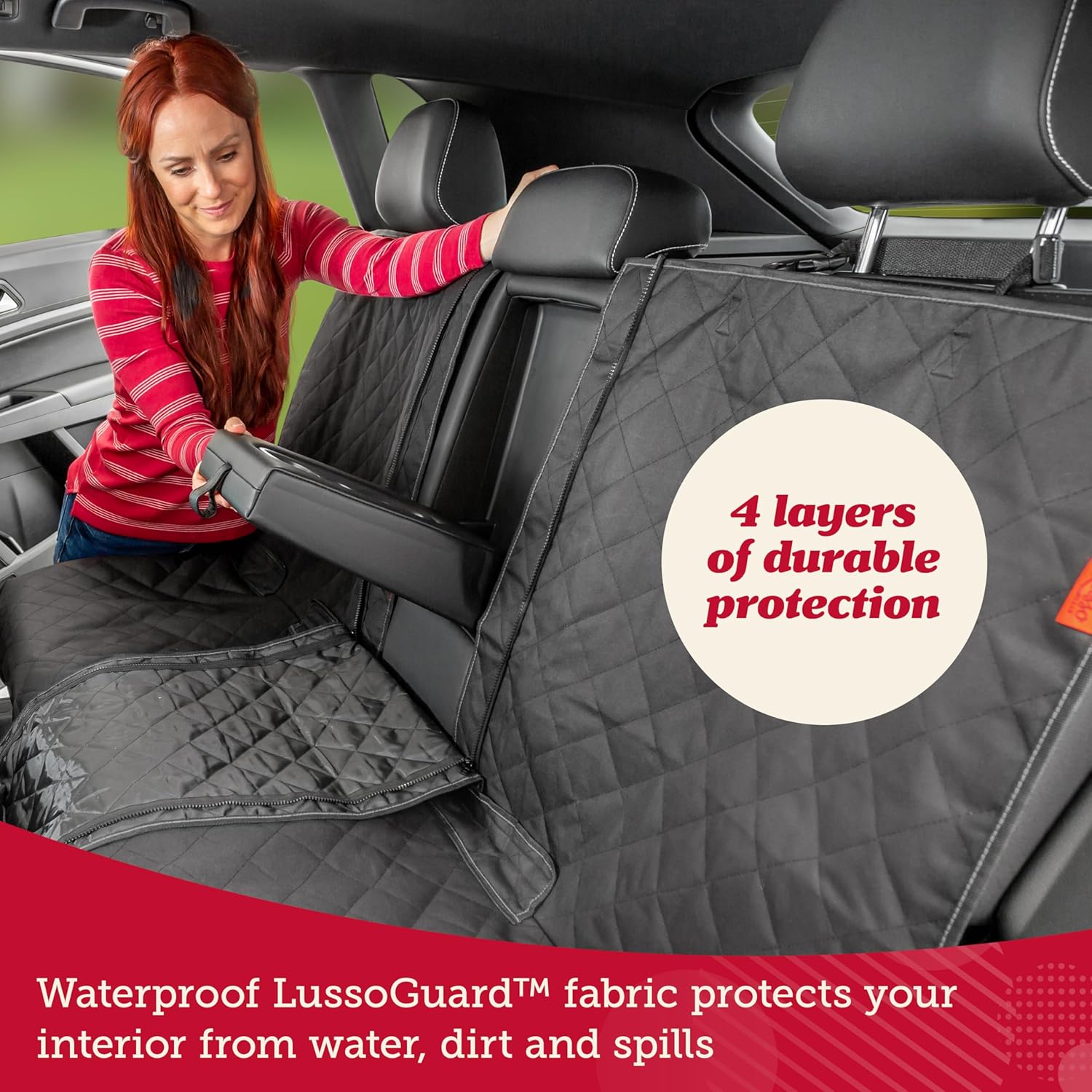 Lusso Gear Dog Car Seat Cover for Back Seat - 100% Waterproof - Full Protection from Mud, Scratches, Shedding - Non-Slip Cover Stays in Place, Fits Car, Truck, SUV (Gray) - Pet Explorer