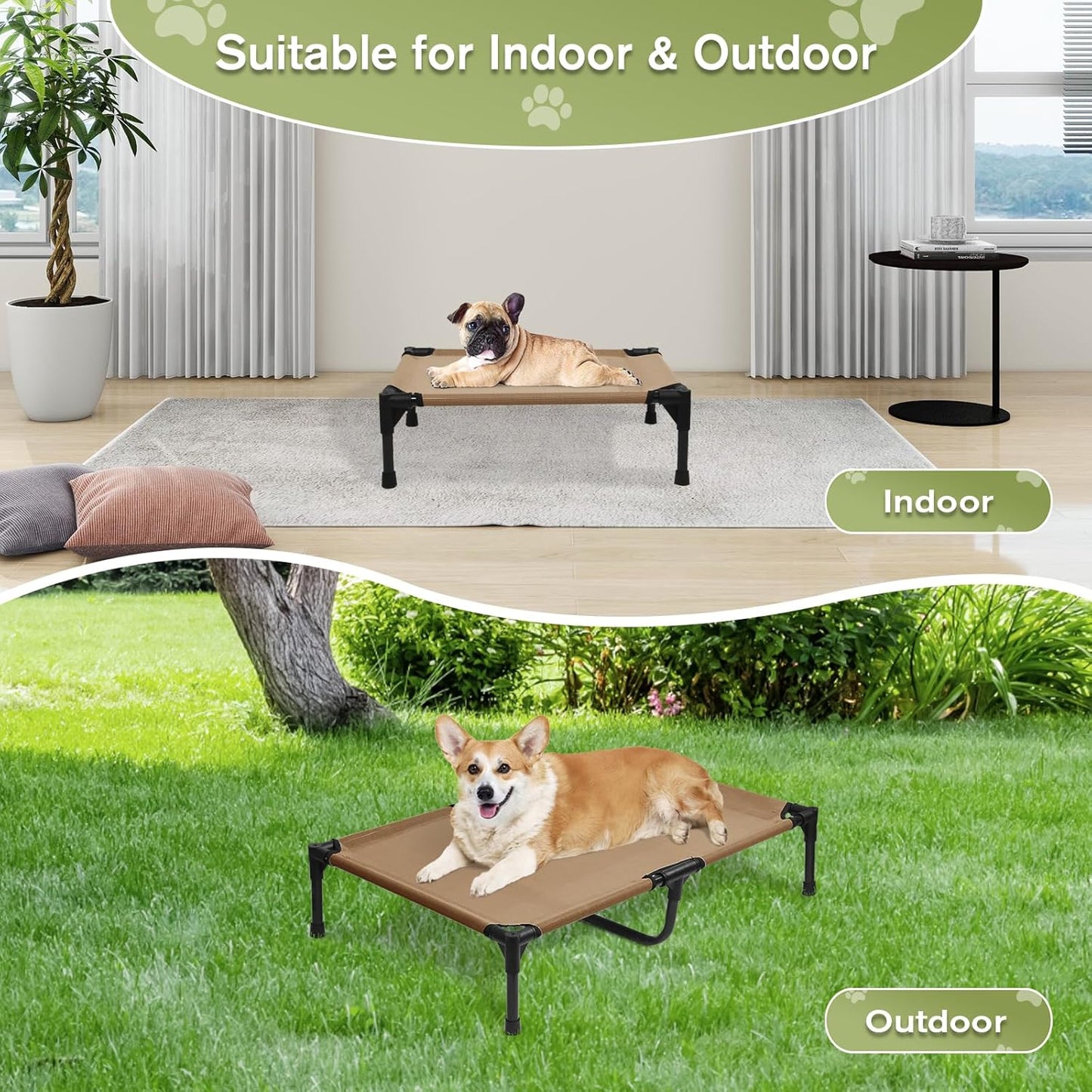 Elevated Dog Bed for Medium Dogs, Outdoor Cooling Raised Dog Beds Washable Pet Cot with Removable Mesh, Lifted Pets Hammock with Frame, Easy to Assemble, Brown, M - Pet Explorer