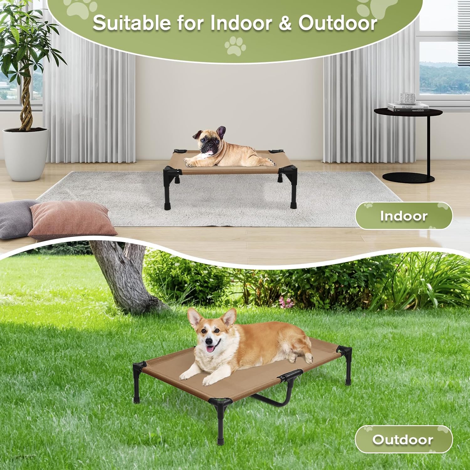 Elevated Dog Bed for Medium Dogs, Outdoor Cooling Raised Dog Beds Washable Pet Cot with Removable Mesh, Lifted Pets Hammock with Frame, Easy to Assemble, Brown, M - Pet Explorer
