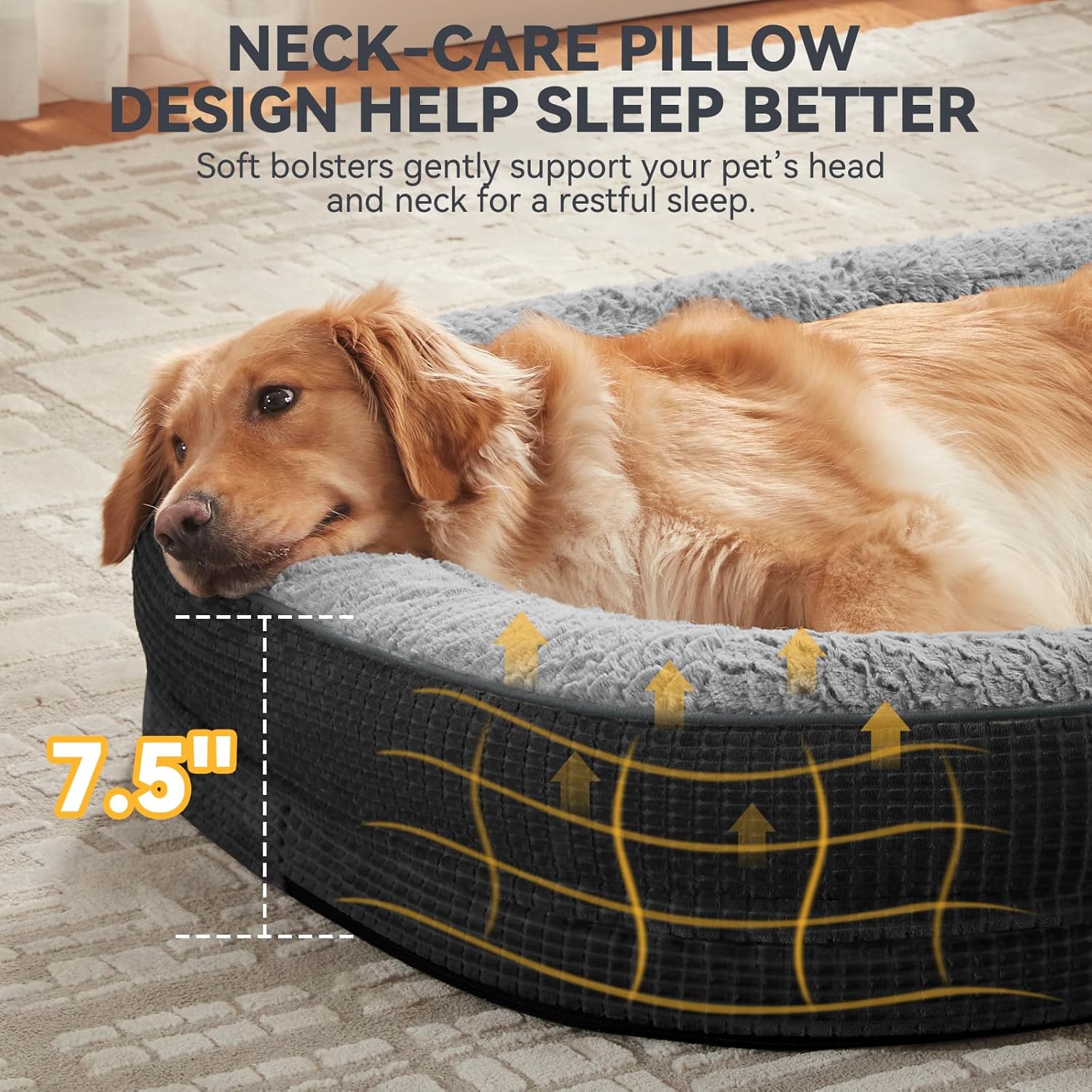 JOEJOY Orthopedic Dog Beds Large Sized Dog, Egg-Crate Memory Foam Pet Couch Bed with Bolster Sides, Waterproof Lining, Removable Washable Cover & Non-Slip Bottom, Black - Pet Explorer