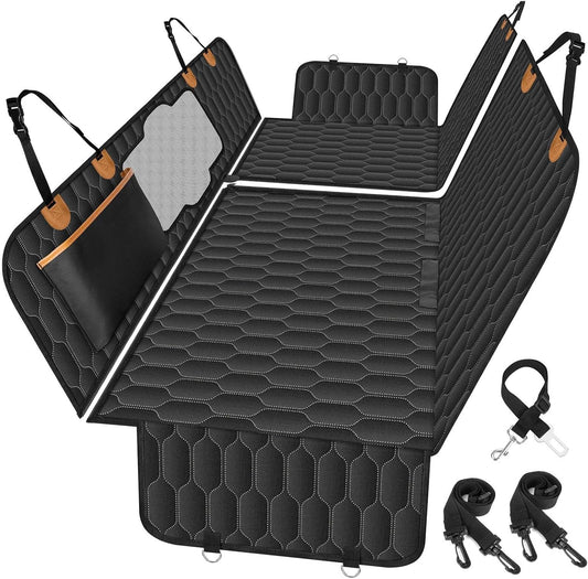 Dog Back Seat Cover, Waterproof Scratch Proof Nonslip Dog Hammock for Car, Car Seat Cover for Back Seat with Sanitary Pad Mesh & Pocket for Cars SUVs and Trucks - S, Black/Orange - Pet Explorer