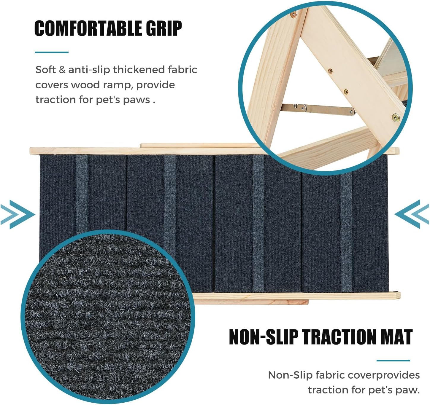 Wood Pet Stairs/Pet Steps for All Dogs and Cats - 2-in-1 Foldable Carpeted 4 Tiers Dog Stairs & Ramp Perfect for Beds and Cars - Portable Dog/Cat Ladder Up to 150 Pounds - Pet Explorer