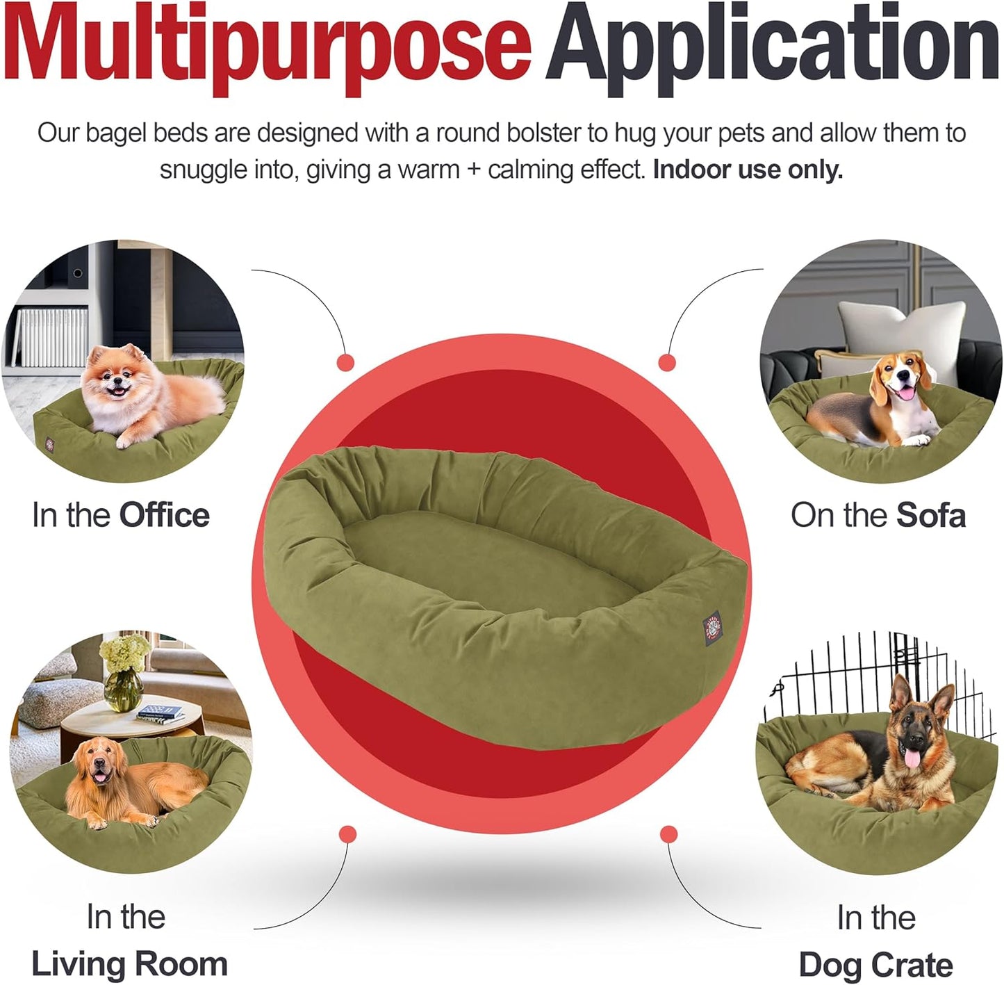 Majestic Pet 40 Inch Suede Shredded Memory Foam Mix Calming Large Dog Bed Washable 40 x 29 x 9 (Inch) - Cozy Soft Round Donut Dog Bed with Spine for Head Support - Pet Bed Sage - Pet Explorer