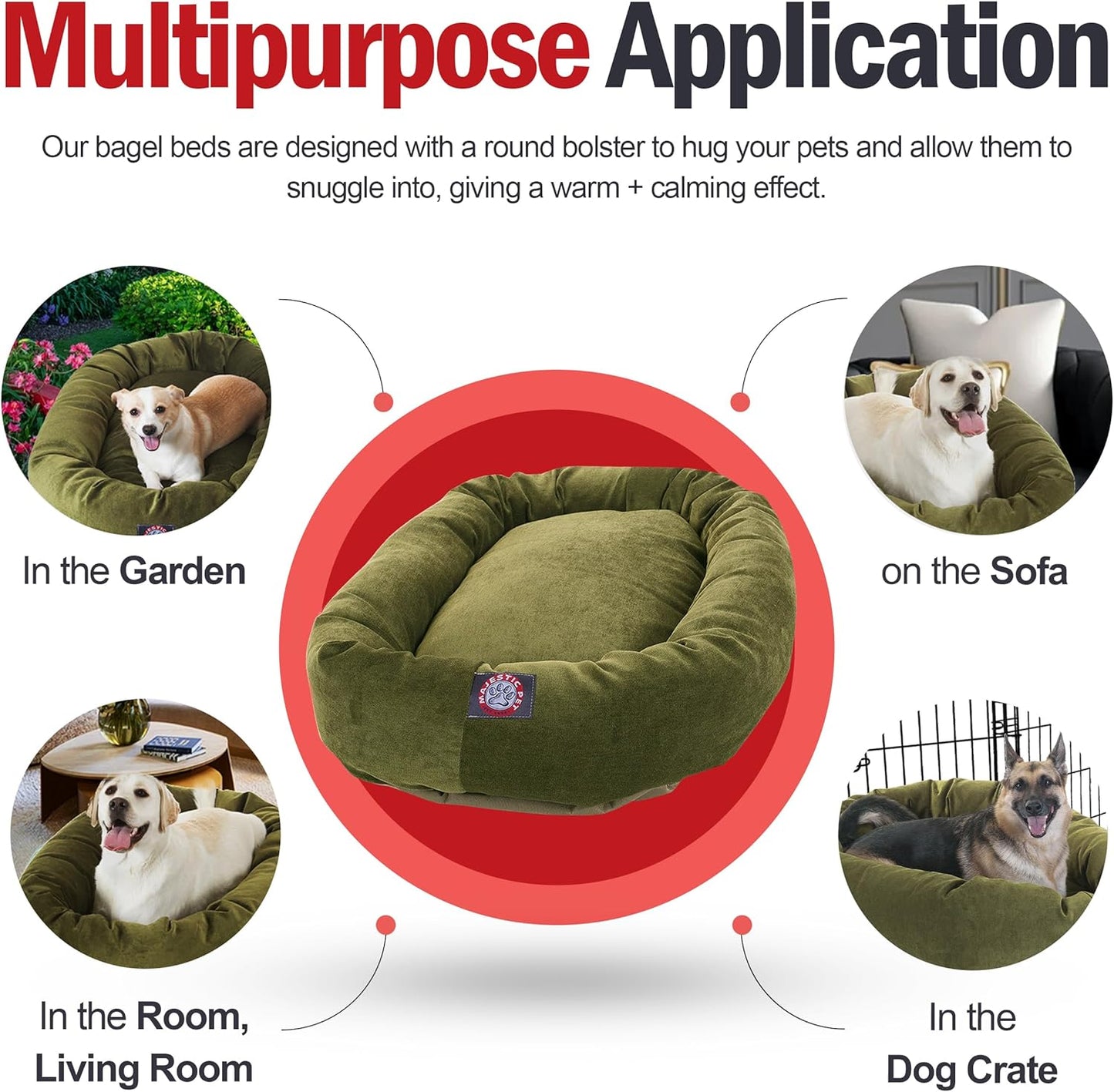Majestic Pet 24 Inch Micro Velvet Calming Dog Bed Washable 24x19x7 (inch) – Cozy Soft Round Donut Dog Bed with Spine for Head Support - Pet Bed Small – Fern (2025) - Pet Explorer