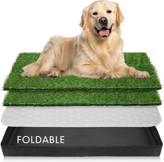 35'' x 22.6'' Dog Grass Pad Large Patch Potty with 2 Artificial Dog Grass Washable Puppy Pee Pad Foldable Dog Litter Box Indoor Outdoor Dog Potty Portable Pet Loo for Travel Balcony - Pet Explorer
