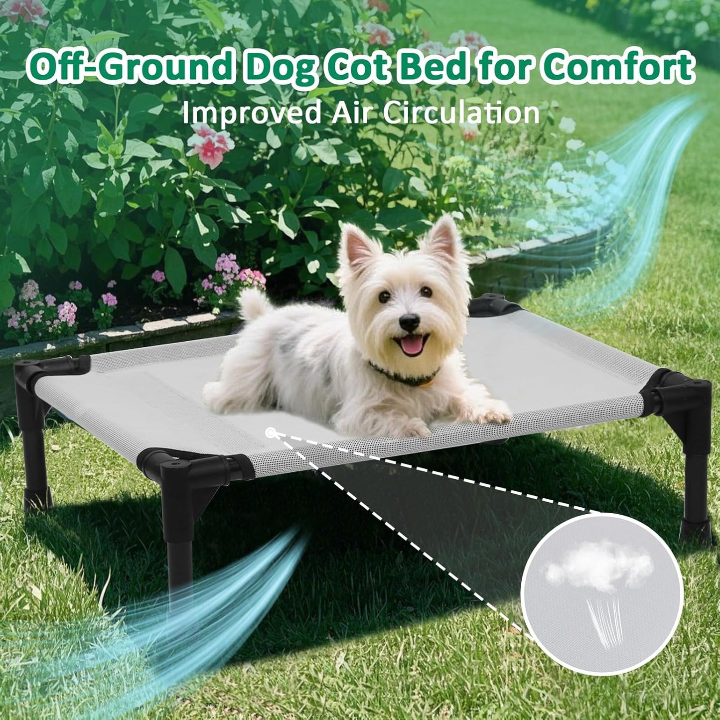 Cooling Elevated Dog Bed Small, Raised Pet Cots Beds for Small Dogs, Dog Hammock Bed with Breathable Mesh & Non Slip Feet, Lifted Outdoor Pet Bed, Grey - Pet Explorer
