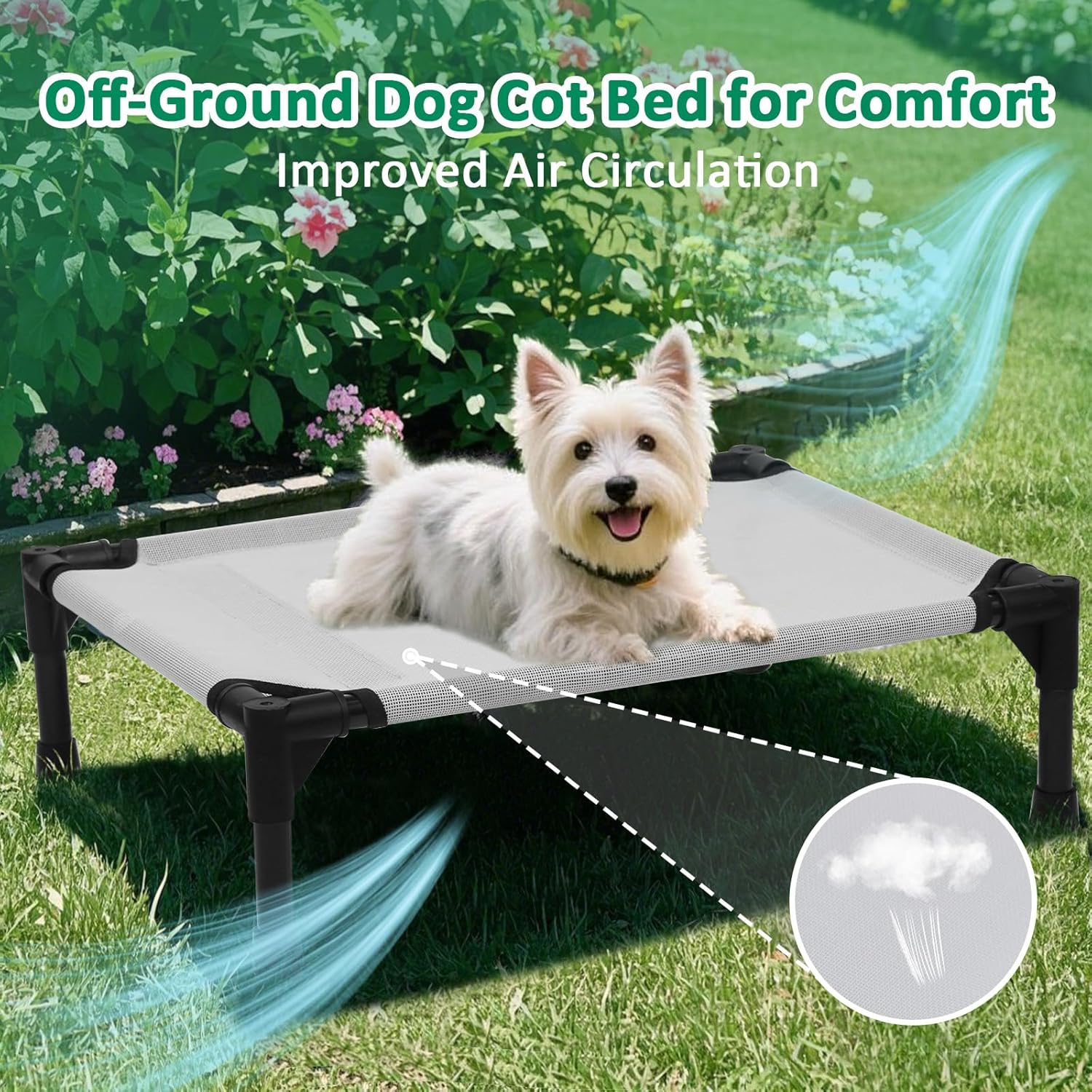 Cooling Elevated Dog Bed Small, Raised Pet Cots Beds for Small Dogs, Dog Hammock Bed with Breathable Mesh & Non Slip Feet, Lifted Outdoor Pet Bed, Grey - Pet Explorer