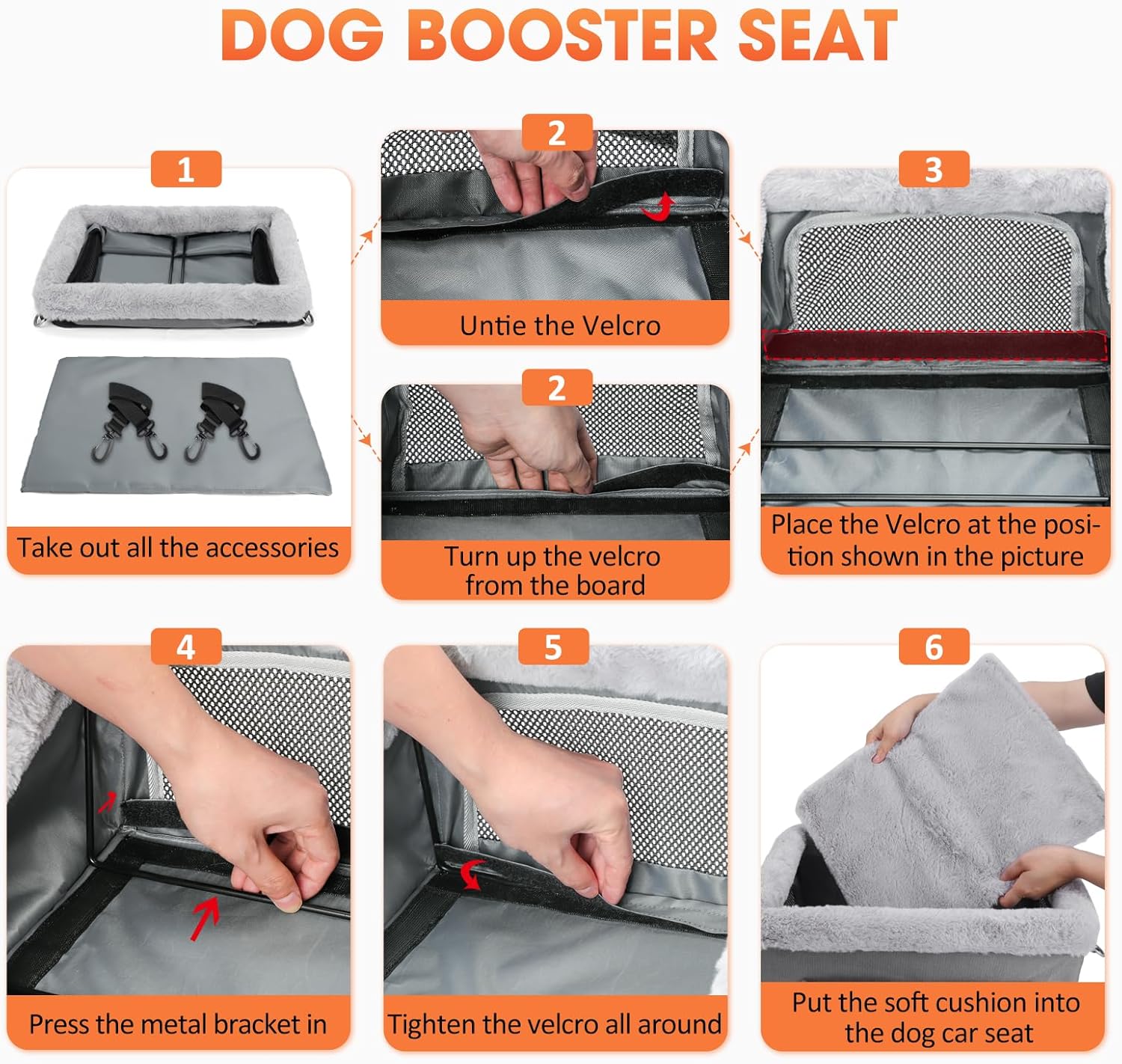 JOEJOY Deluxe Dog Booster Seat with Sturdy Metal Frame and Safety Leash for Small Pets up to 20 lbs - Portable Puppy Dog Car Seat with Thick Cushion and Storage Pockets for Small Dogs - Pet Explorer