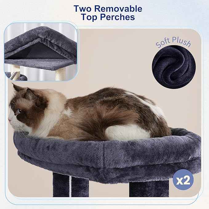 Tall Cat Tree, Large Cat Tower for Adult Cats, 80.7'' (205cm) Heavy-Duty Cat Tree House for Indoor Cats 20 lbs+ with Scratching Posts, 2 Top Perches/Condos, Hammcok, Smoky Gray GCT034G