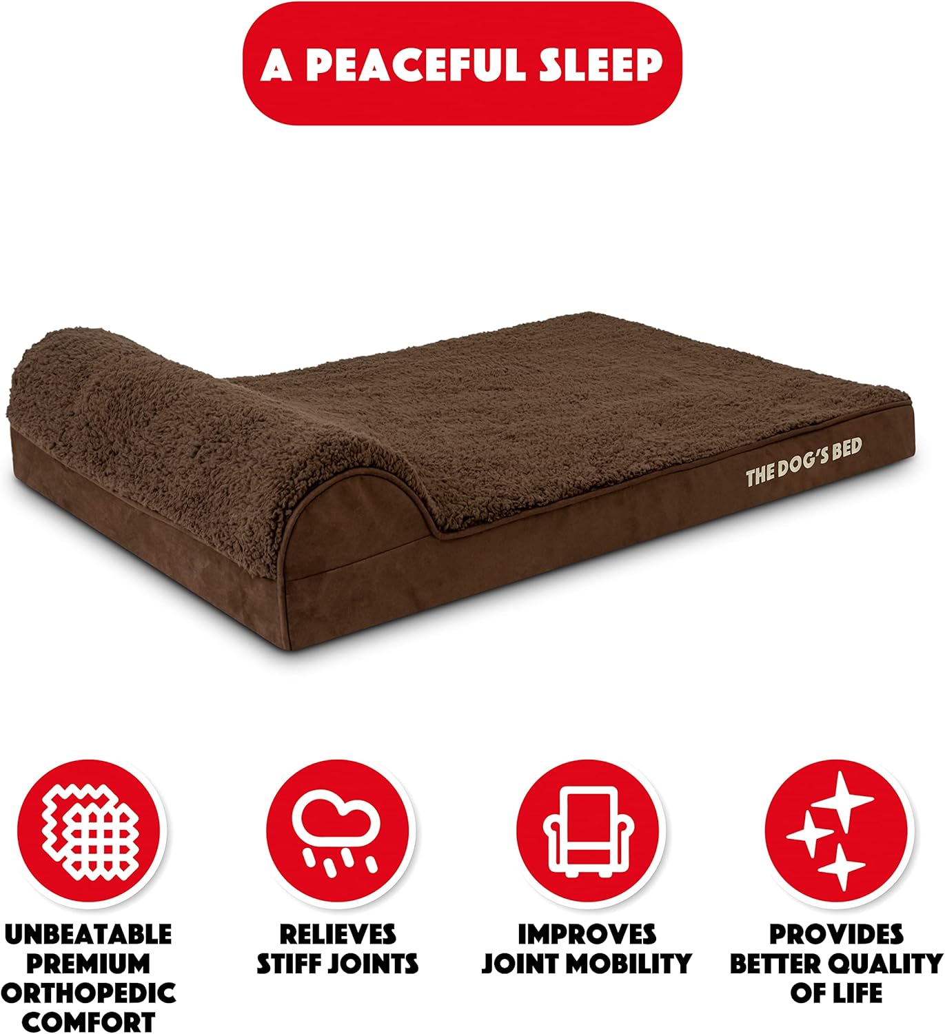 The Dog’s Bed Orthopedic Headrest Dog Bed Med Brown 34x22, Memory Foam, Pain Relief for Arthritis, Hip & Elbow Dysplasia, Post Surgery, Lameness, Veterinary Approved, Waterproof Washable Cover - Pet Explorer