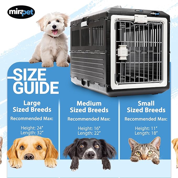 Pet Carrier with Pad, 26.4"Lx15.3"Wx18.8"H - Collapsible Travel Kit for Medium Cats & Dogs, Hard Plastic Wall Kennel for Indoor/Outdoor Use