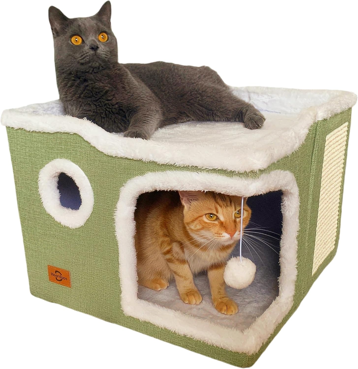 Cat Bed for Indoor Cats,Covered Cat Cave House & Furniture with Scratch Pad,Foldable Cat Hideaway Hut Cute Cat Condo with Soft Washable Mat for Multi Small Pet Under 30 lbs,Green - Pet Explorer