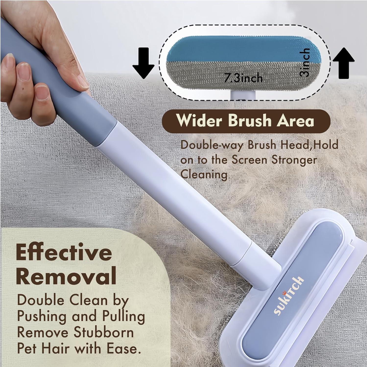 Pet Hair Remover for Couch, Grey, 17.3Inch, Durable, Reusable, Washable Lint Cleaner for Dog and Cat Hair, Gentle on Furniture, Effective on Carpets, Clothing, Bedding - Pet Explorer